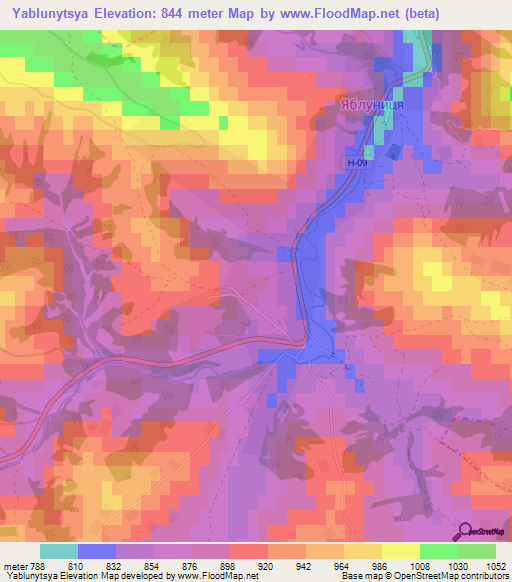 Yablunytsya,Ukraine Elevation Map