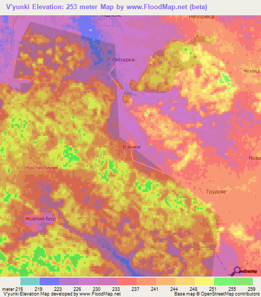 V'yunki,Ukraine Elevation Map