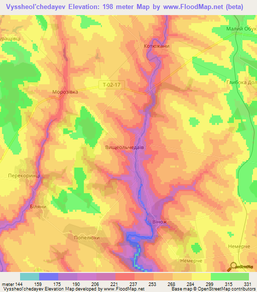 Vyssheol'chedayev,Ukraine Elevation Map