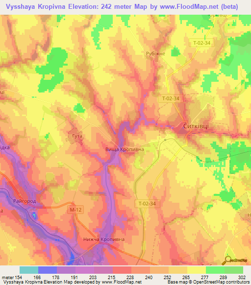Vysshaya Kropivna,Ukraine Elevation Map