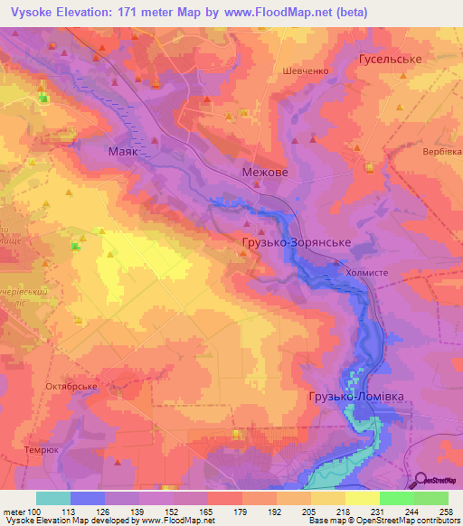 Vysoke,Ukraine Elevation Map
