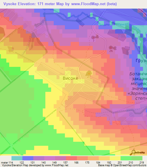 Vysoke,Ukraine Elevation Map