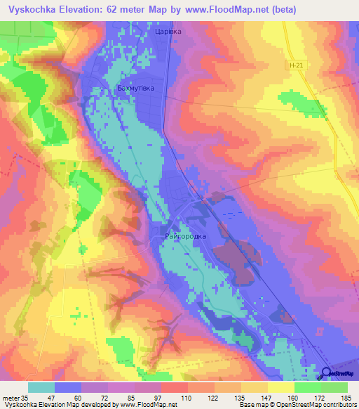 Vyskochka,Ukraine Elevation Map