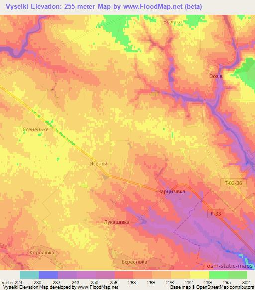 Vyselki,Ukraine Elevation Map