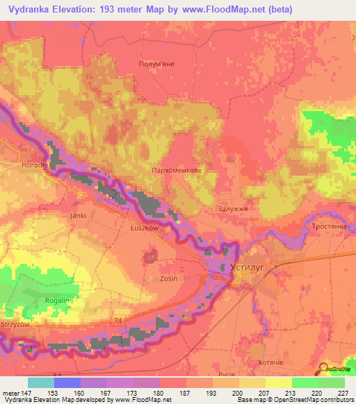 Vydranka,Ukraine Elevation Map