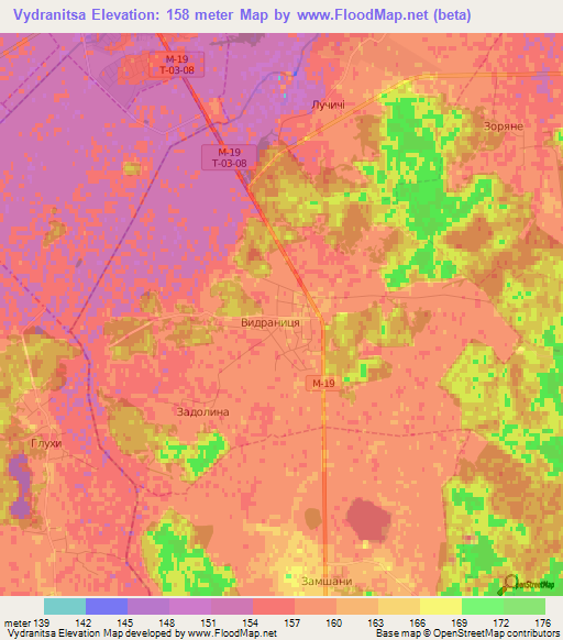 Vydranitsa,Ukraine Elevation Map