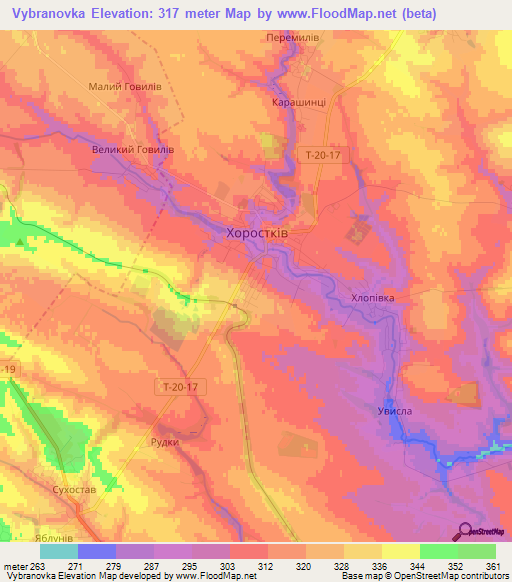 Vybranovka,Ukraine Elevation Map