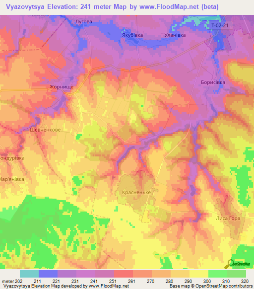 Vyazovytsya,Ukraine Elevation Map