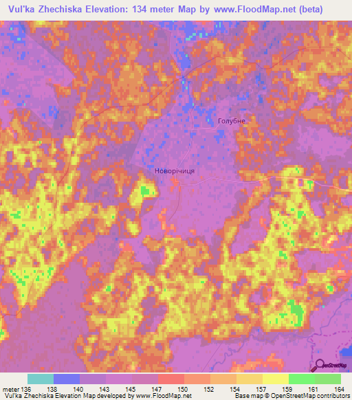 Vul'ka Zhechiska,Ukraine Elevation Map
