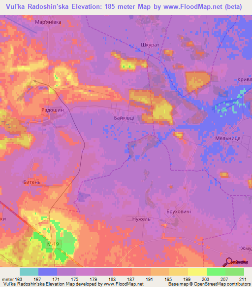 Vul'ka Radoshin'ska,Ukraine Elevation Map