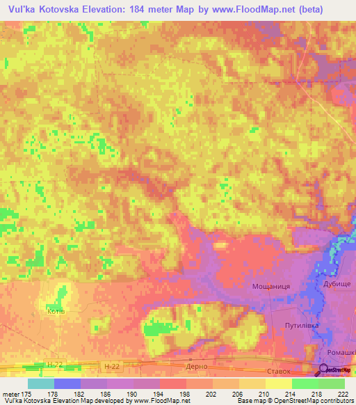 Vul'ka Kotovska,Ukraine Elevation Map
