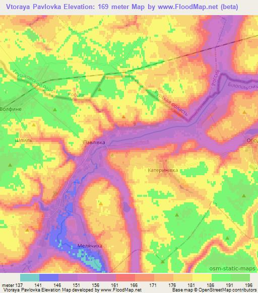 Vtoraya Pavlovka,Ukraine Elevation Map