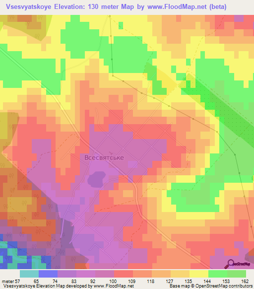 Vsesvyatskoye,Ukraine Elevation Map