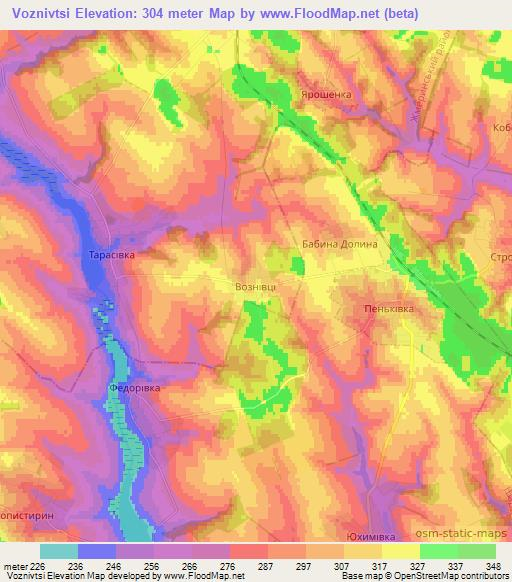 Voznivtsi,Ukraine Elevation Map
