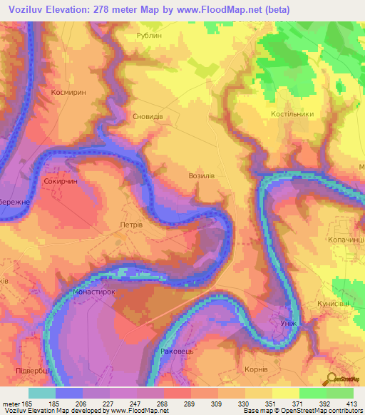 Voziluv,Ukraine Elevation Map
