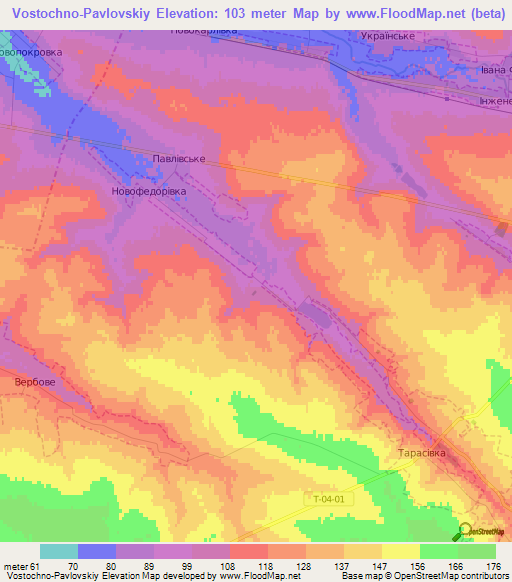 Vostochno-Pavlovskiy,Ukraine Elevation Map