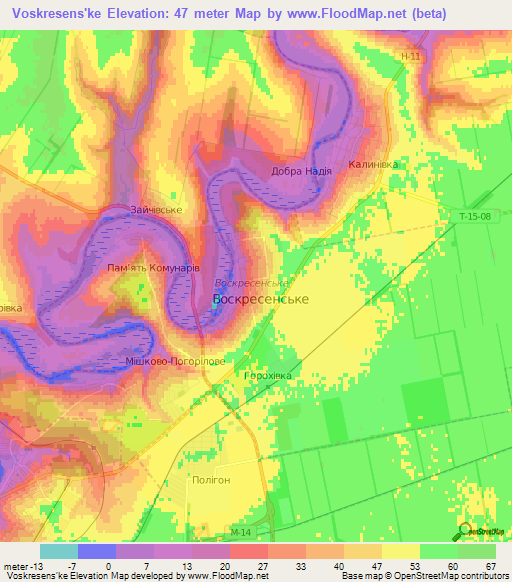 Voskresens'ke,Ukraine Elevation Map