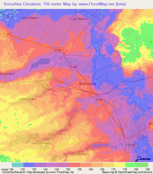 Vorozhba,Ukraine Elevation Map