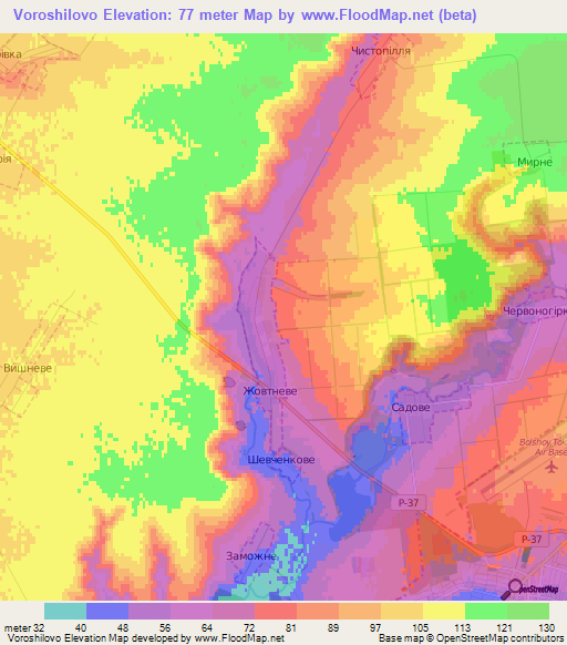 Voroshilovo,Ukraine Elevation Map