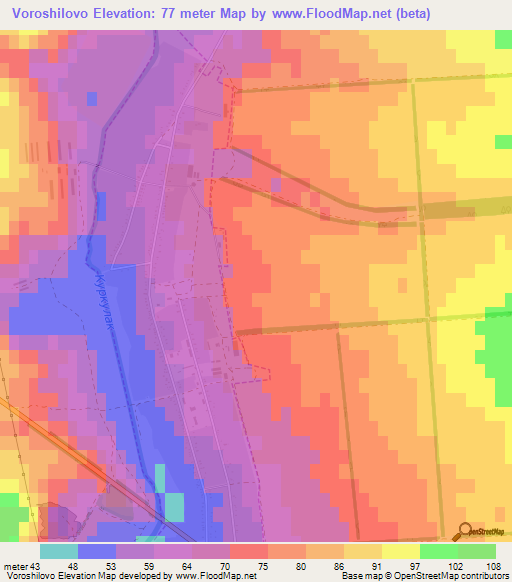 Voroshilovo,Ukraine Elevation Map
