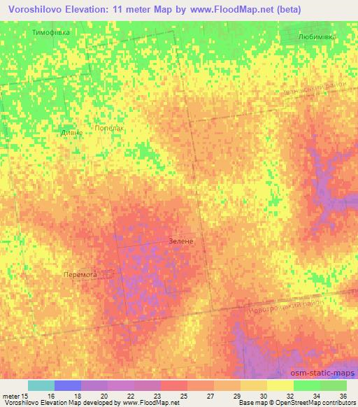 Voroshilovo,Ukraine Elevation Map