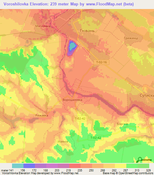 Voroshilovka,Ukraine Elevation Map