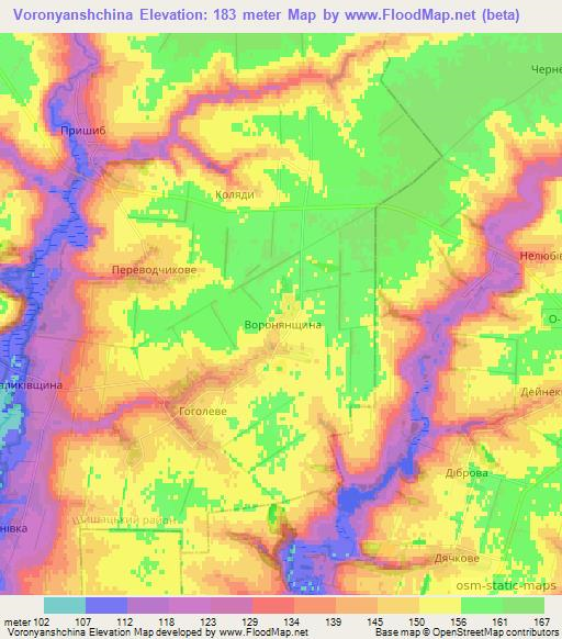 Voronyanshchina,Ukraine Elevation Map
