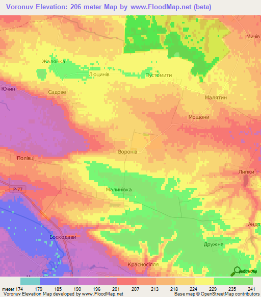 Voronuv,Ukraine Elevation Map