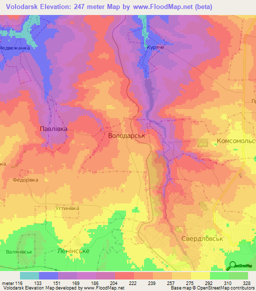 Volodarsk,Ukraine Elevation Map