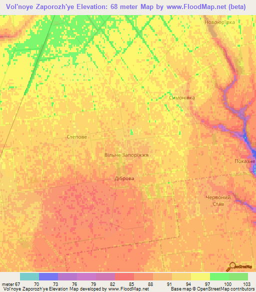 Vol'noye Zaporozh'ye,Ukraine Elevation Map