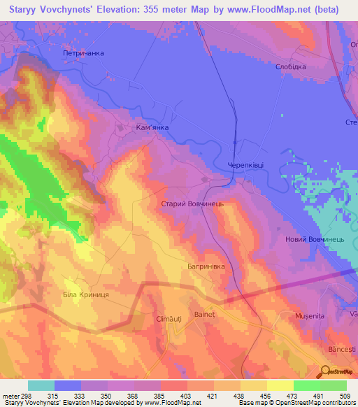 Staryy Vovchynets',Ukraine Elevation Map