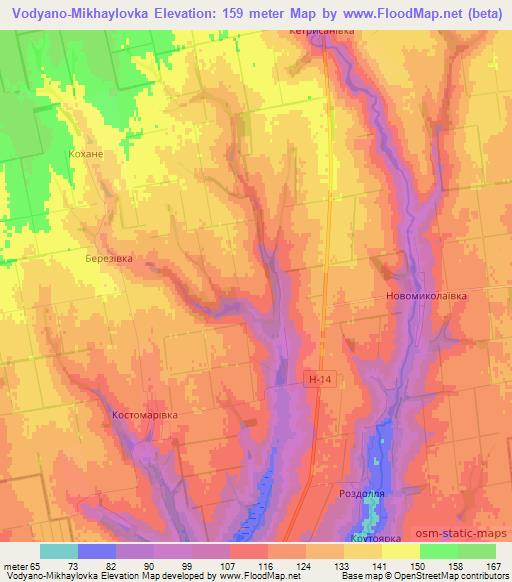 Vodyano-Mikhaylovka,Ukraine Elevation Map