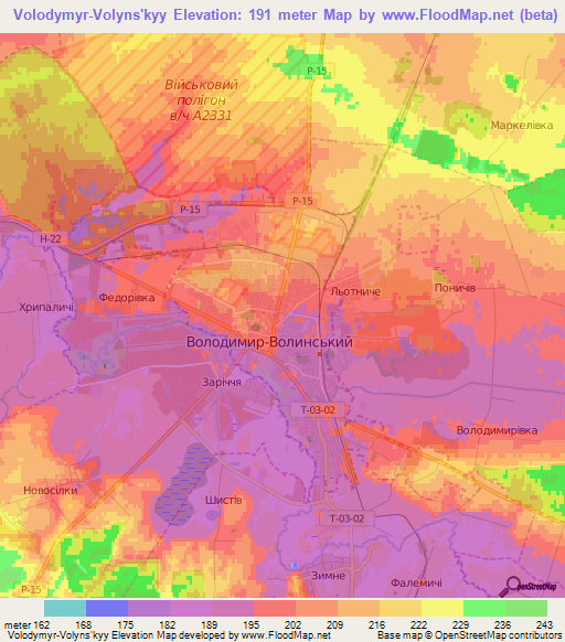 Volodymyr-Volyns'kyy,Ukraine Elevation Map