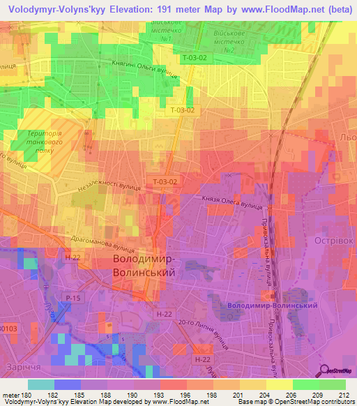 Volodymyr-Volyns'kyy,Ukraine Elevation Map