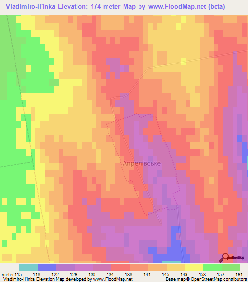 Vladimiro-Il'inka,Ukraine Elevation Map