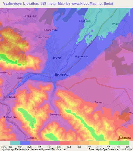 Vyzhnytsya,Ukraine Elevation Map
