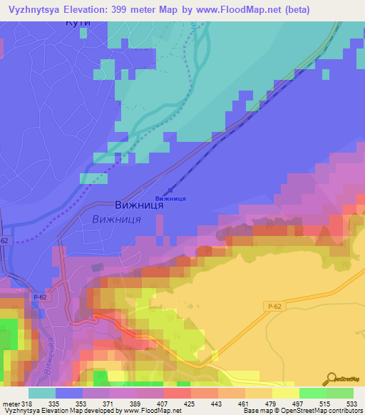 Vyzhnytsya,Ukraine Elevation Map