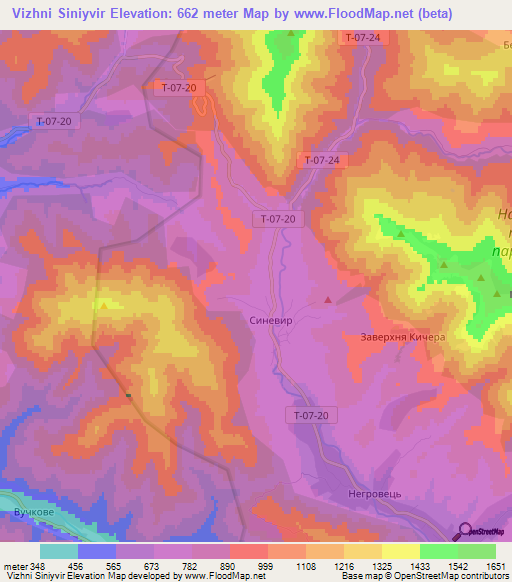 Vizhni Siniyvir,Ukraine Elevation Map