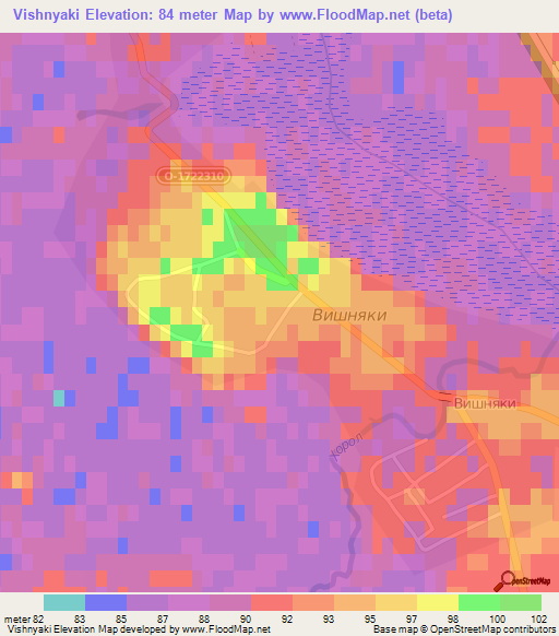 Vishnyaki,Ukraine Elevation Map