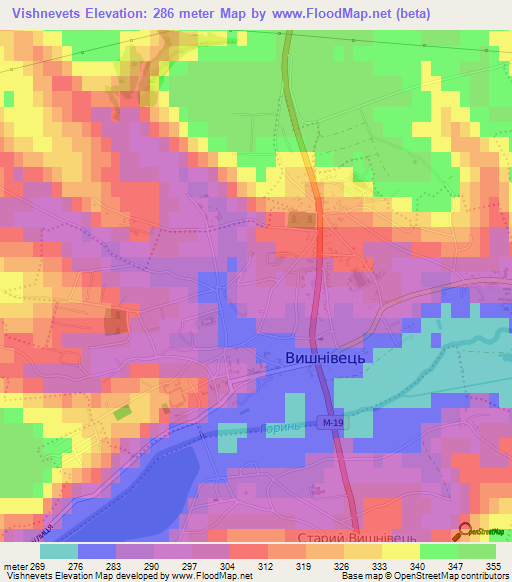 Vishnevets,Ukraine Elevation Map