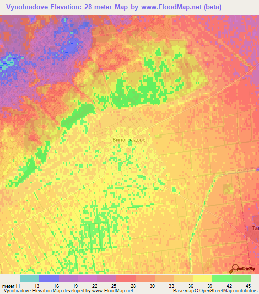 Vynohradove,Ukraine Elevation Map