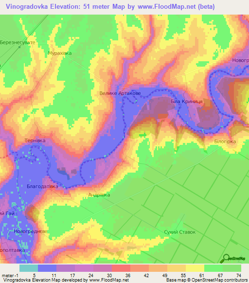 Vinogradovka,Ukraine Elevation Map