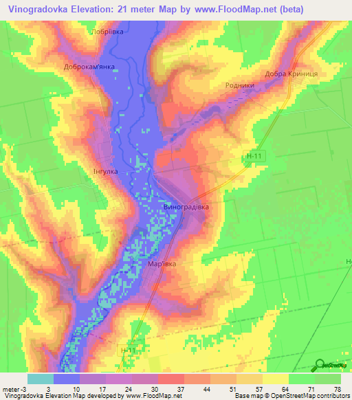 Vinogradovka,Ukraine Elevation Map