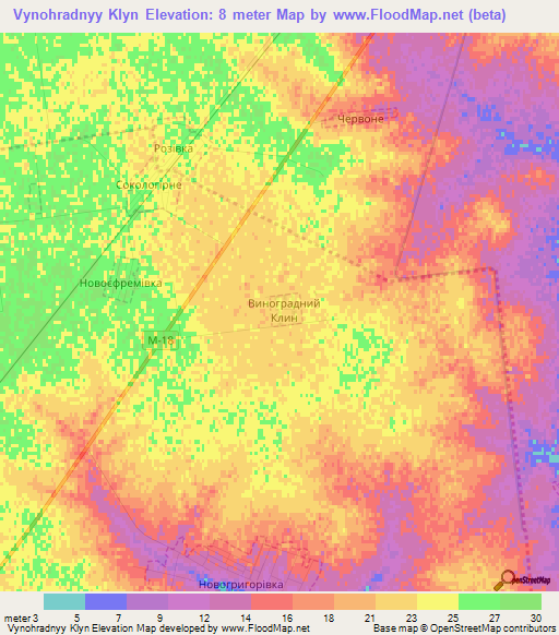 Vynohradnyy Klyn,Ukraine Elevation Map