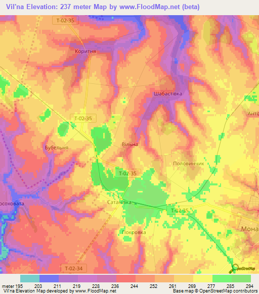 Vil'na,Ukraine Elevation Map