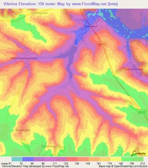 Viknina,Ukraine Elevation Map