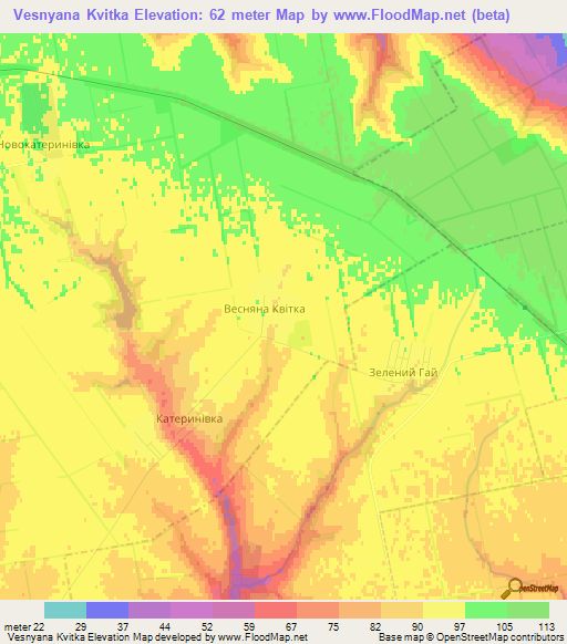 Vesnyana Kvitka,Ukraine Elevation Map