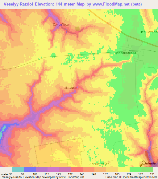 Veselyy-Razdol,Ukraine Elevation Map
