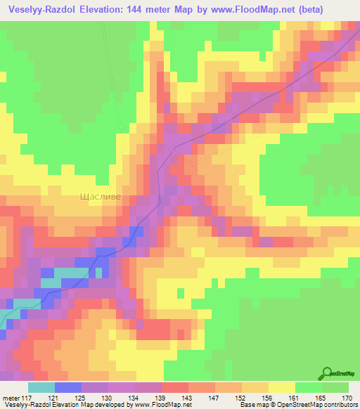 Veselyy-Razdol,Ukraine Elevation Map