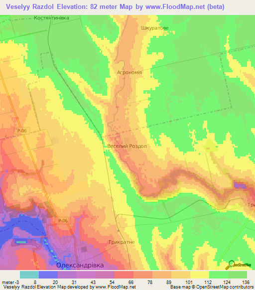 Veselyy Razdol,Ukraine Elevation Map